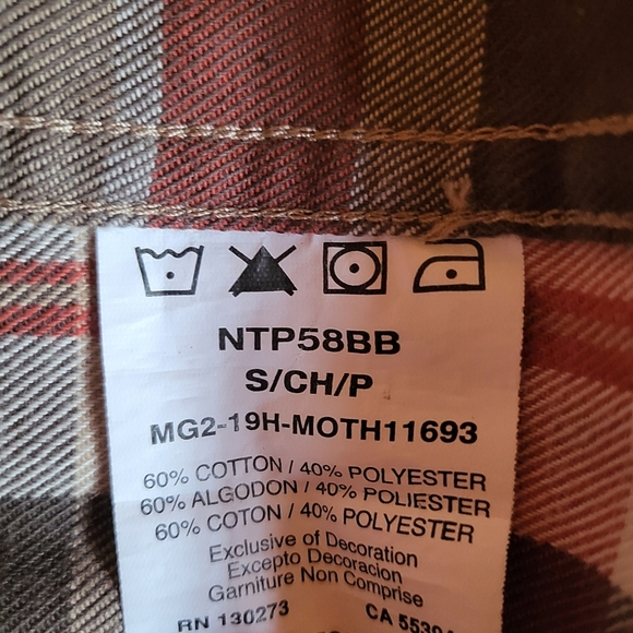 Gently Loved Wrangler ATG Mens  Small Brown-Tan-Red Flannel Button-Dwn Elbow Pad - Picture 7 of 7